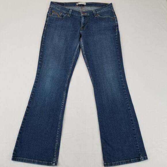 Levis 524 Jeans Size 11 Blue Too Superlow Bootcut Flare Dark Wash Stretch 90s - Picture 1 of 12